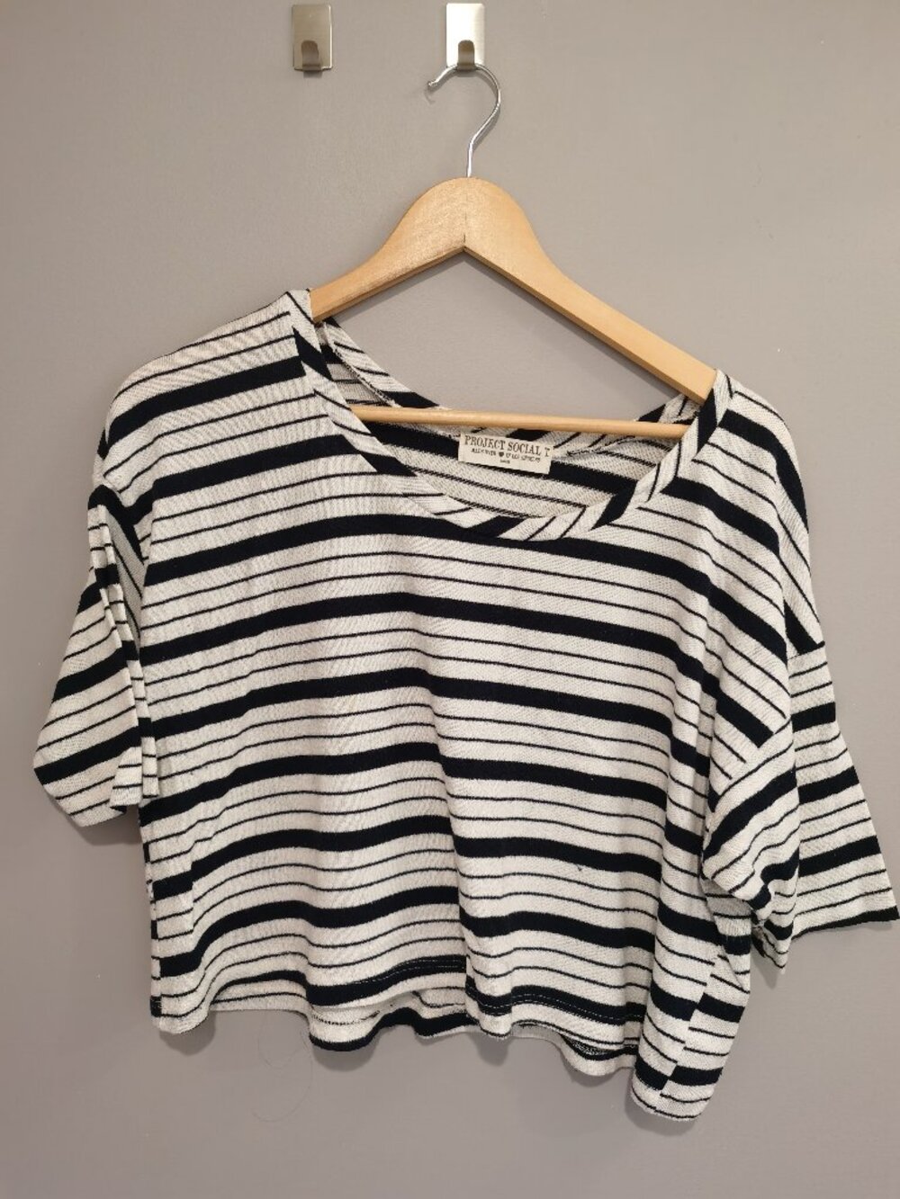 Project Social T Black & White Striped Cropped Tee | Size S